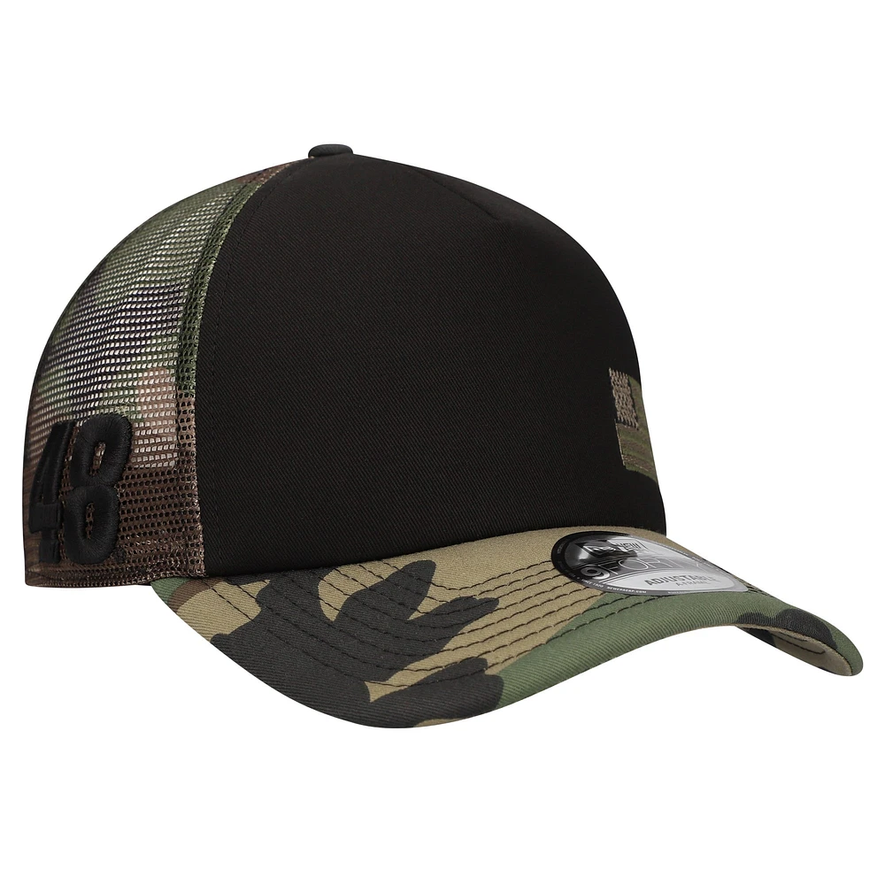 Casquette ajustable Alex Bowman Trucker 9FORTY New Era pour hommes, noir/camouflage