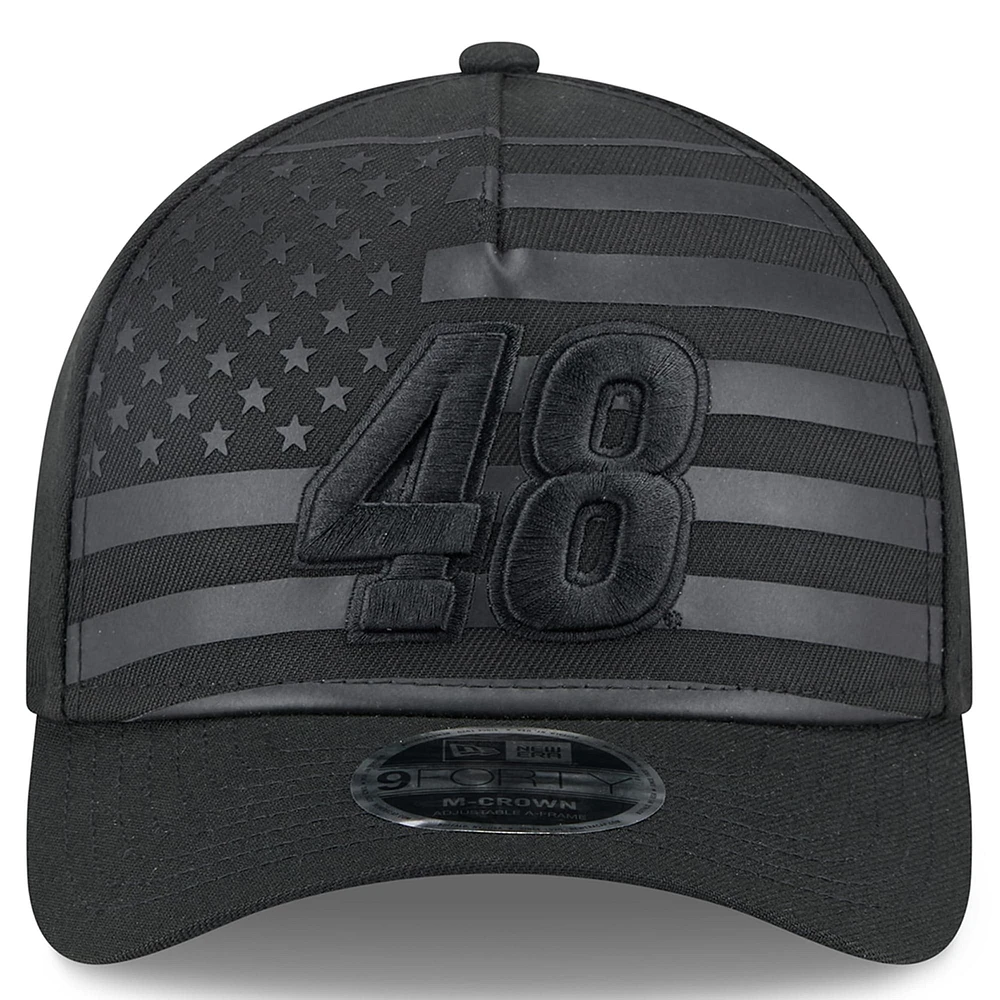 Casquette ajustable A-Frame Alex Bowman noire New Era pour homme avec drapeau américain 9FORTY M-Crown