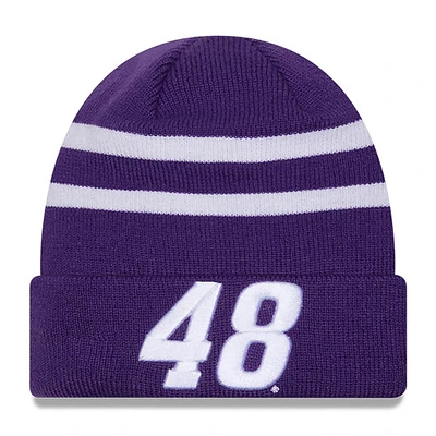 Bonnet en tricot à revers Alex Bowman violet/blanc New Era pour hommes