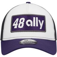 Men's New Era White/Purple Alex Bowman Double Patch 9FORTY A-Frame Trucker Snapback Hat