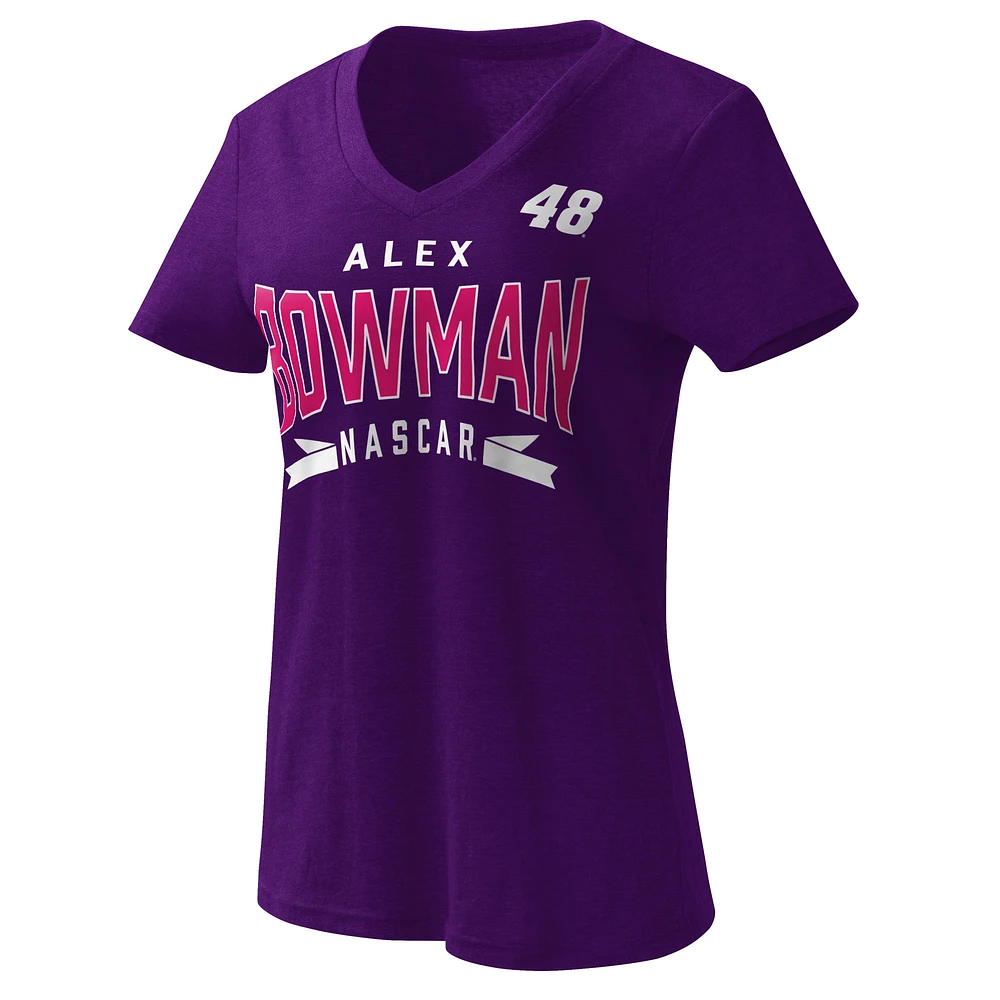 T-shirt à encolure en V violet Alex Bowman Dream Team G-III 4Her by Carl Banks pour femme