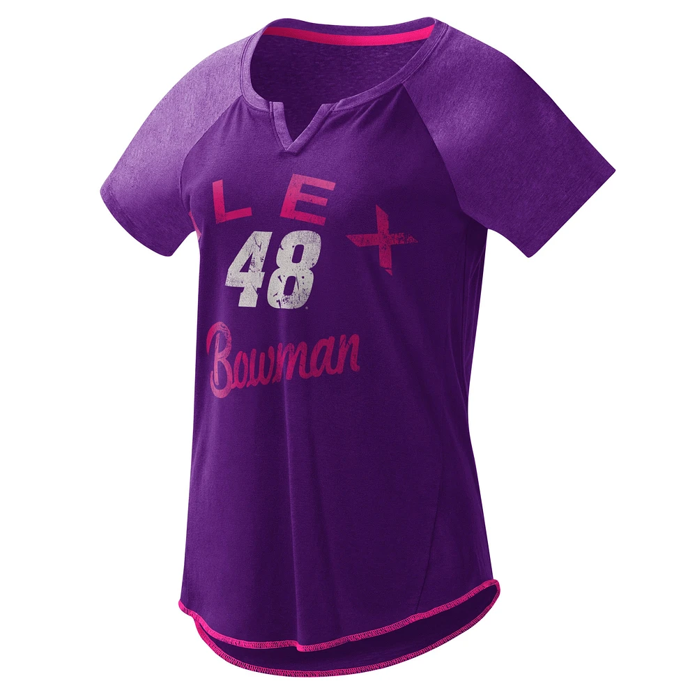 T-shirt pour femme G-III 4Her by Carl Banks violet Alex Bowman Grand Slam Tri-Blend Notch à encolure en V