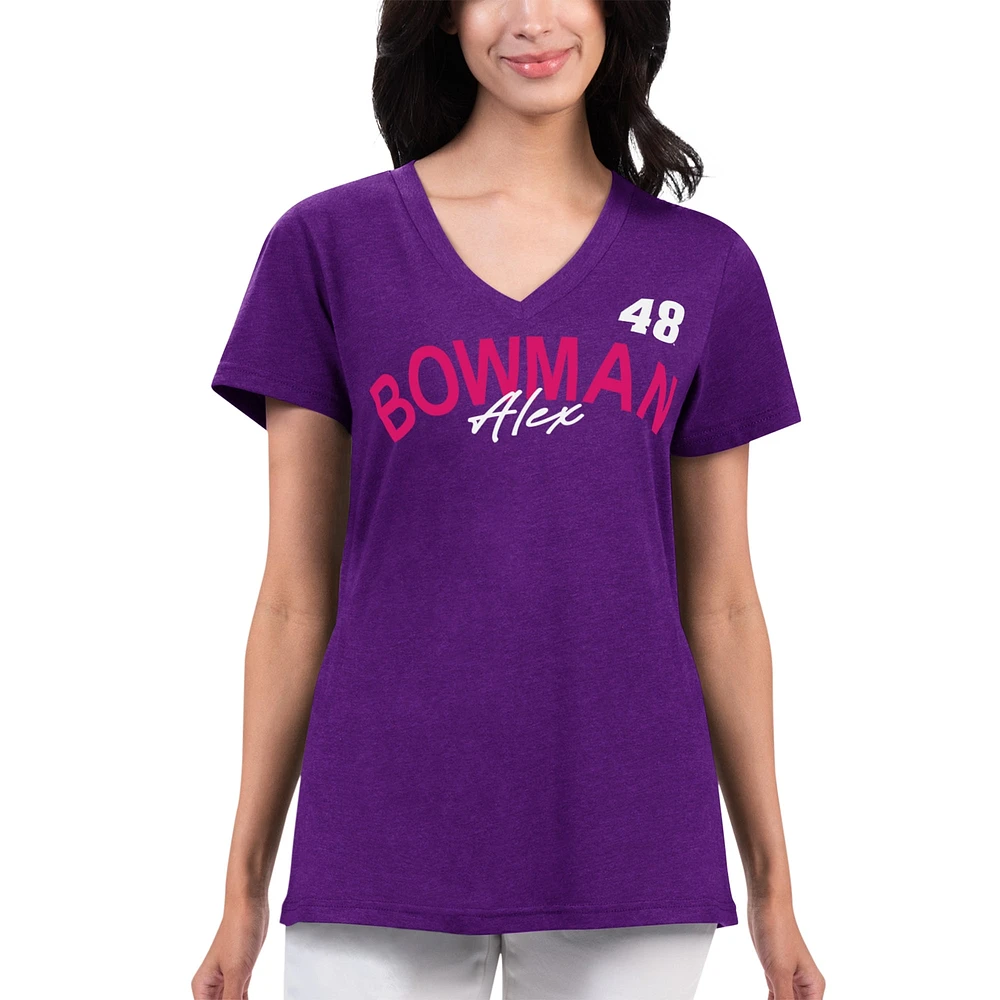 T-shirt violet à col en V G-III 4Her par Carl Banks pour femmes Alex Bowman Key Move