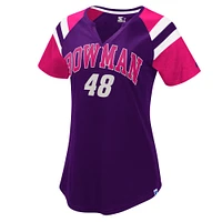 T-shirt à encolure en V Alex Bowman Game On Notch Starter violet/rouge pour femme