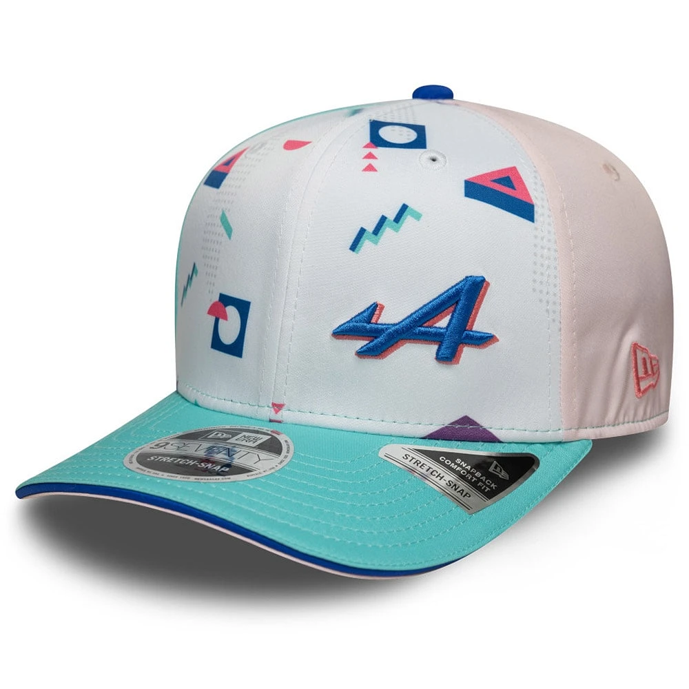 Casquette ajustable New Era Alpine 9SEVENTY pour homme, blanc/bleu aqua, Grand Prix de Miami 2025
