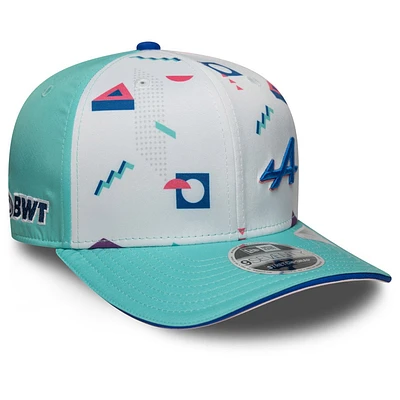 Casquette ajustable New Era Alpine 9SEVENTY pour homme, blanc/bleu aqua, Grand Prix de Miami 2025