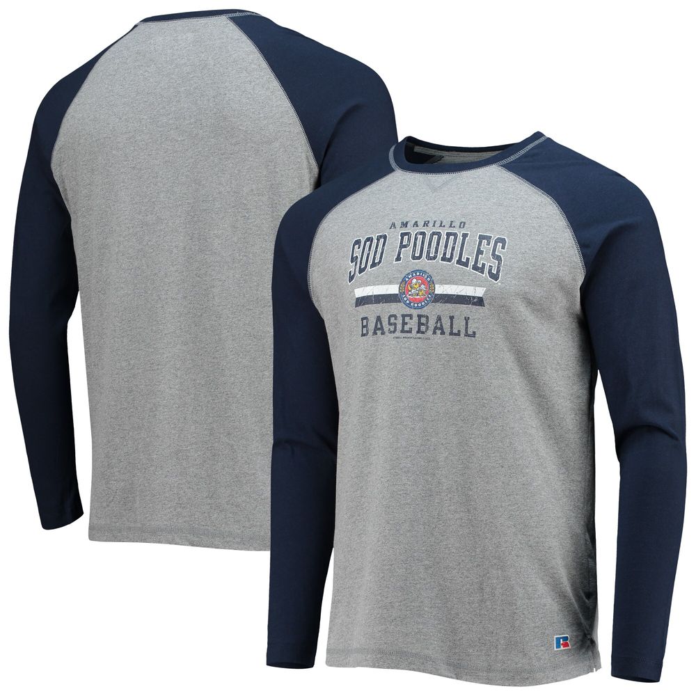 Men's Navy/Heathered Gray Amarillo Sod Poodles Long Sleeve Baseball T-Shirt