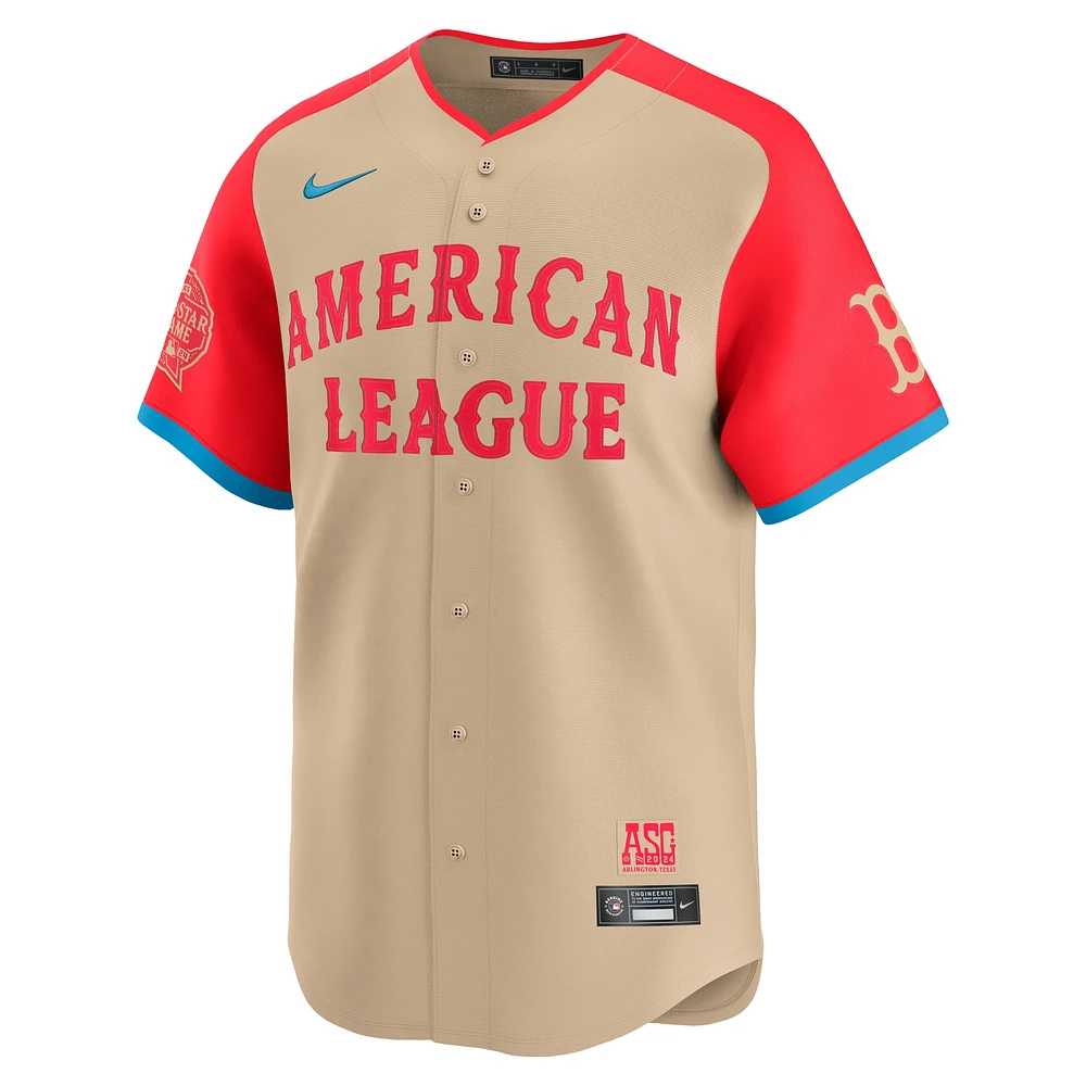 Maillot Nike Jarren Duran crème pour homme, édition limitée, Ligue américaine 2024, match des étoiles de la MLB