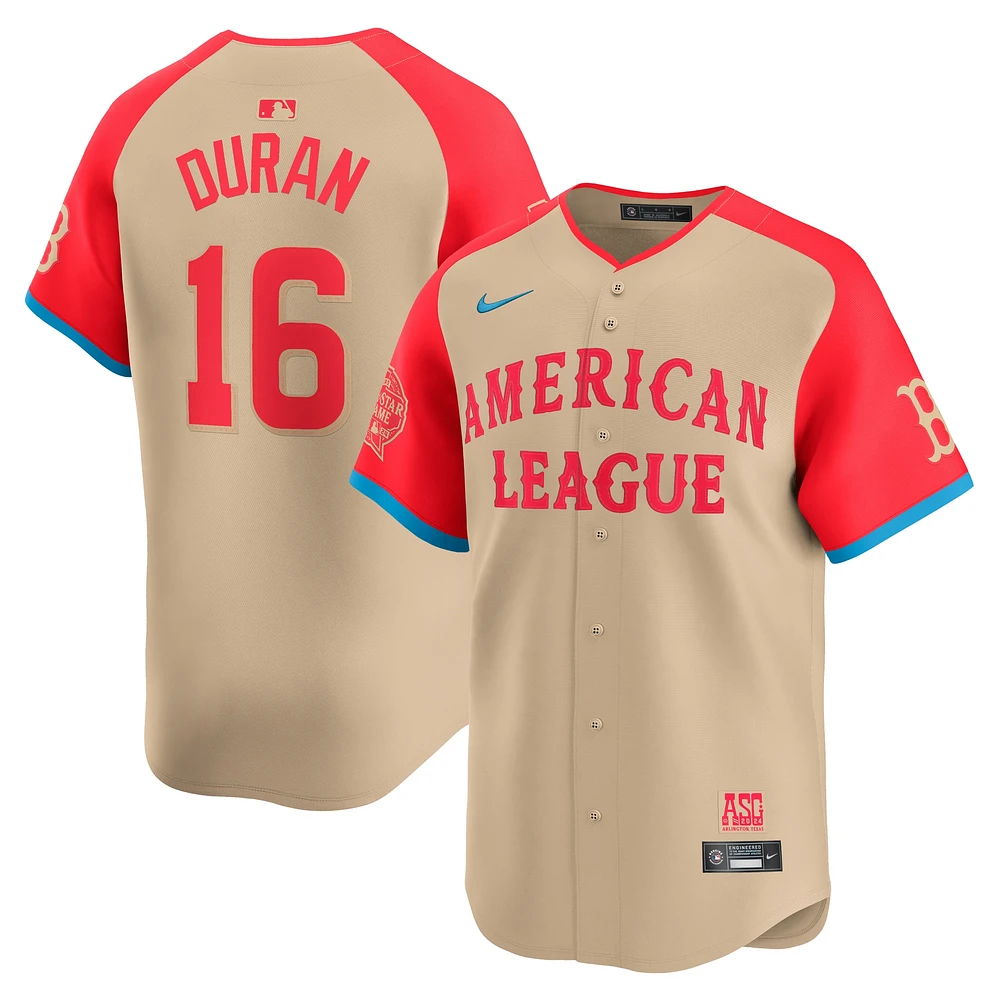 Maillot Nike Jarren Duran crème pour homme, édition limitée, Ligue américaine 2024, match des étoiles de la MLB
