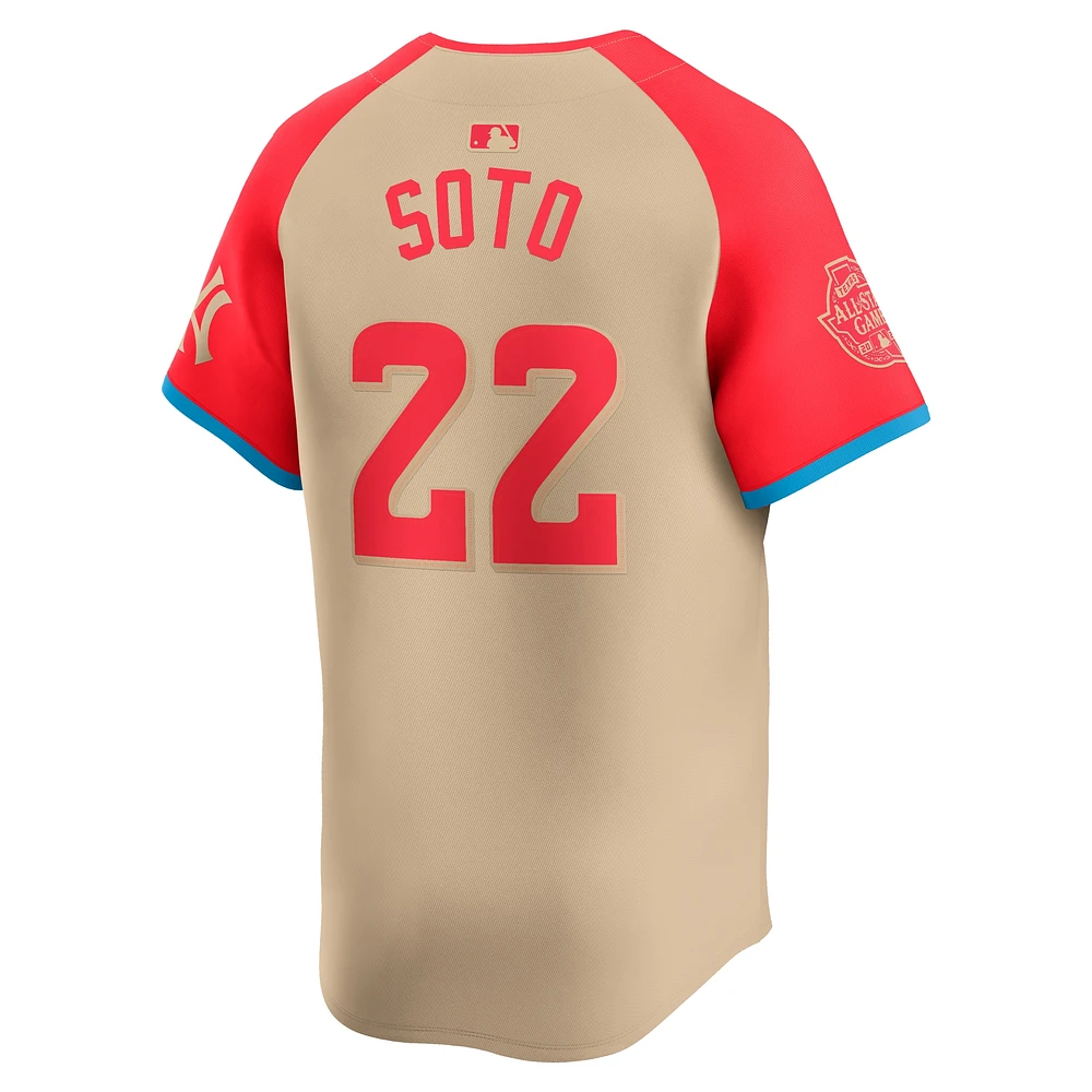 Maillot Nike Juan Soto crème pour homme, édition limitée, Ligue américaine 2024, match des étoiles de la MLB