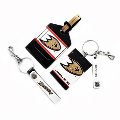 Anaheim Ducks - Coffret cadeau trois pièces en cuir avec étiquette personnalisée