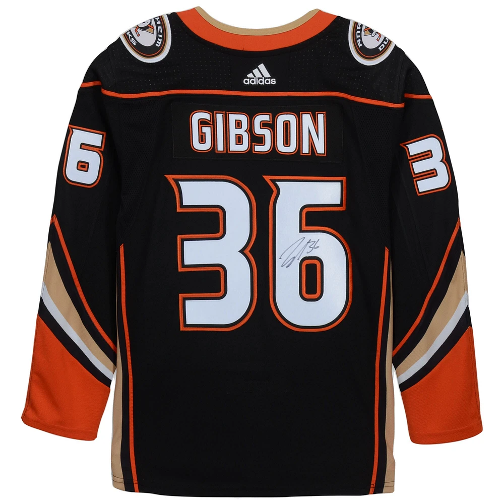 John Gibson Anaheim Ducks Maillot Authentique Adidas Noir Autographié