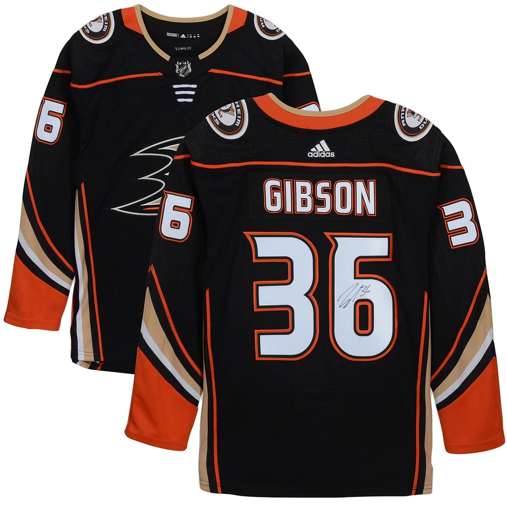 John Gibson Anaheim Ducks Maillot Authentique Adidas Noir Autographié