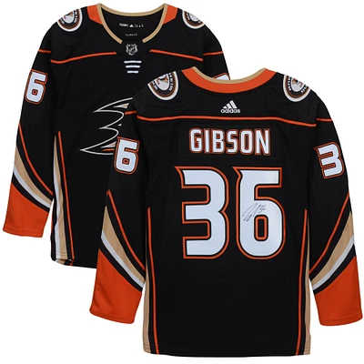 John Gibson Anaheim Ducks Maillot Authentique Adidas Noir Autographié