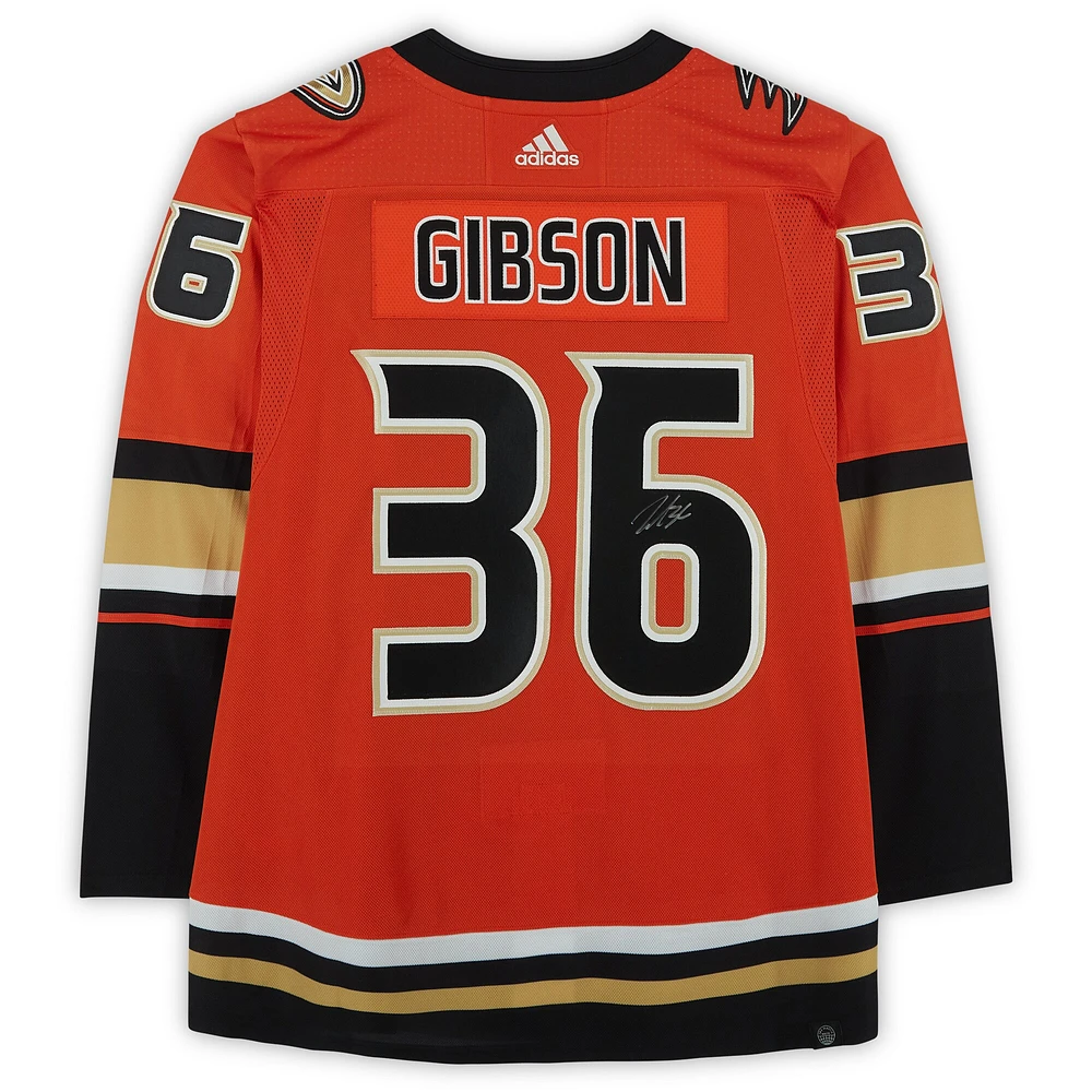 Maillot authentique Adidas alternatif orange autographié par John Gibson des Anaheim Ducks