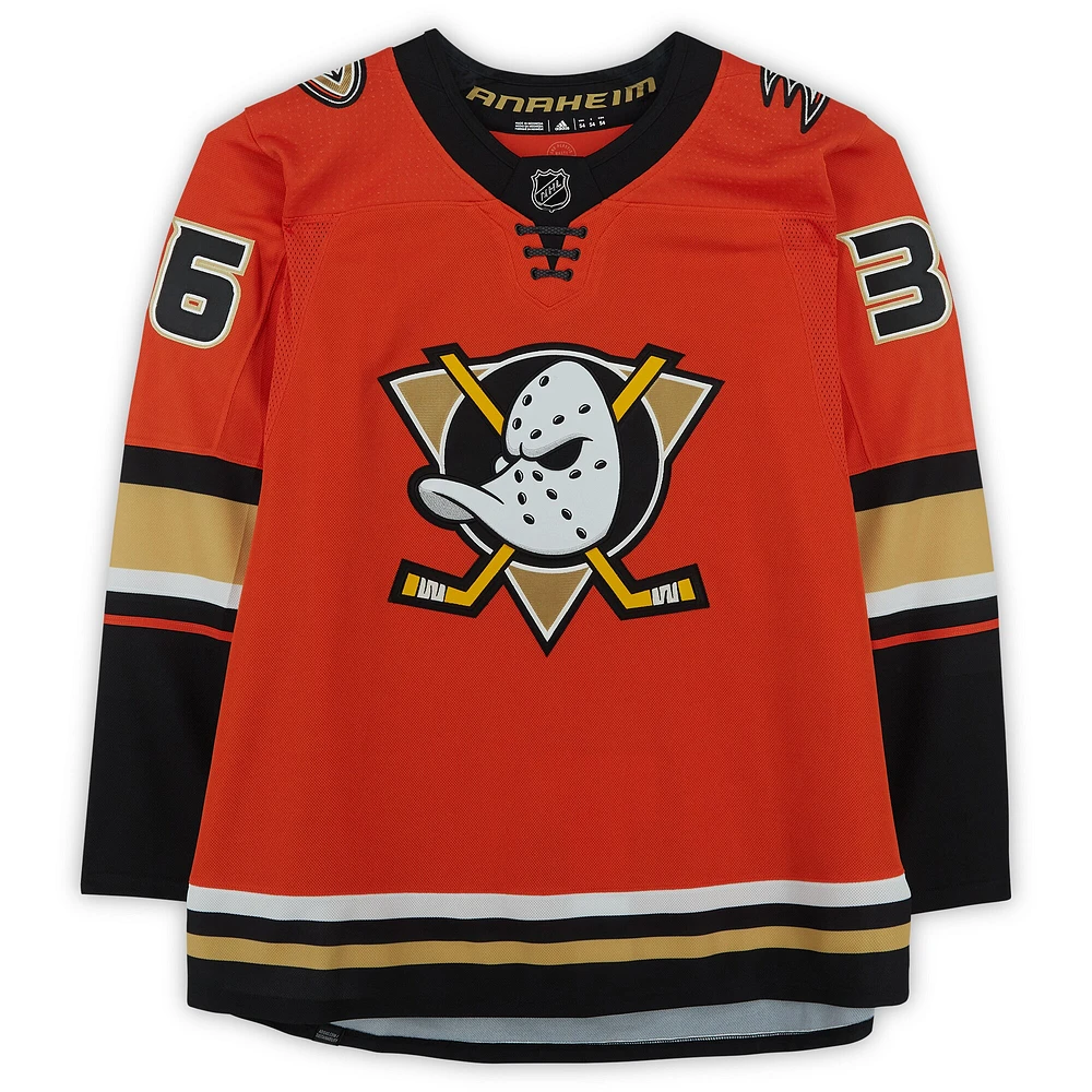 Maillot authentique Adidas alternatif orange autographié par John Gibson des Anaheim Ducks