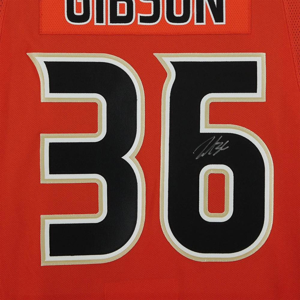 Maillot authentique Adidas alternatif orange autographié par John Gibson des Anaheim Ducks