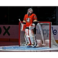 Photographie d'avant-match du maillot orange non signé de John Gibson des Ducks d'Anaheim