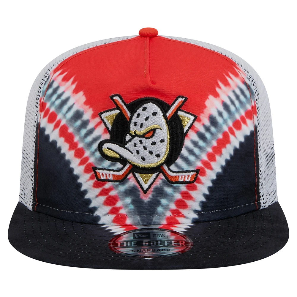 Men's New Era  Black/Orange Anaheim Ducks Throwback V-Dye Adjustable Golfer Hat