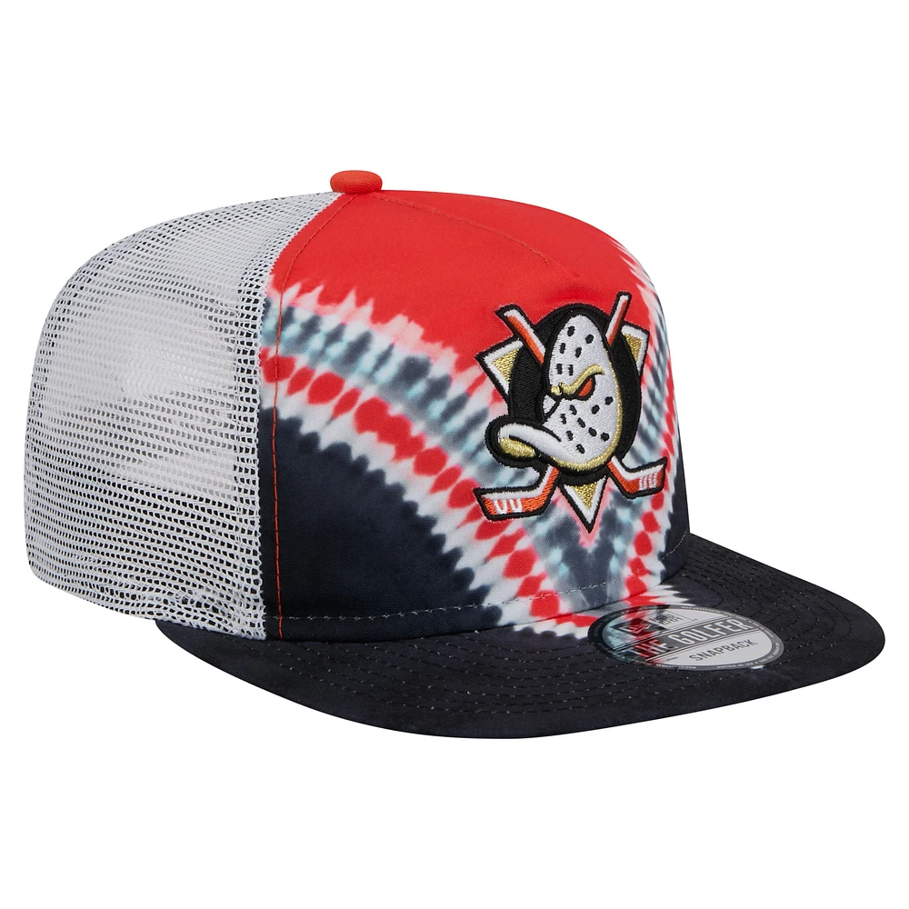 Men's New Era  Black/Orange Anaheim Ducks Throwback V-Dye Adjustable Golfer Hat