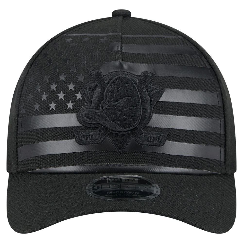 Men's New Era  Black Anaheim Ducks Game Day Stealth Flag 9FORTY A-Frame Adjustable Hat