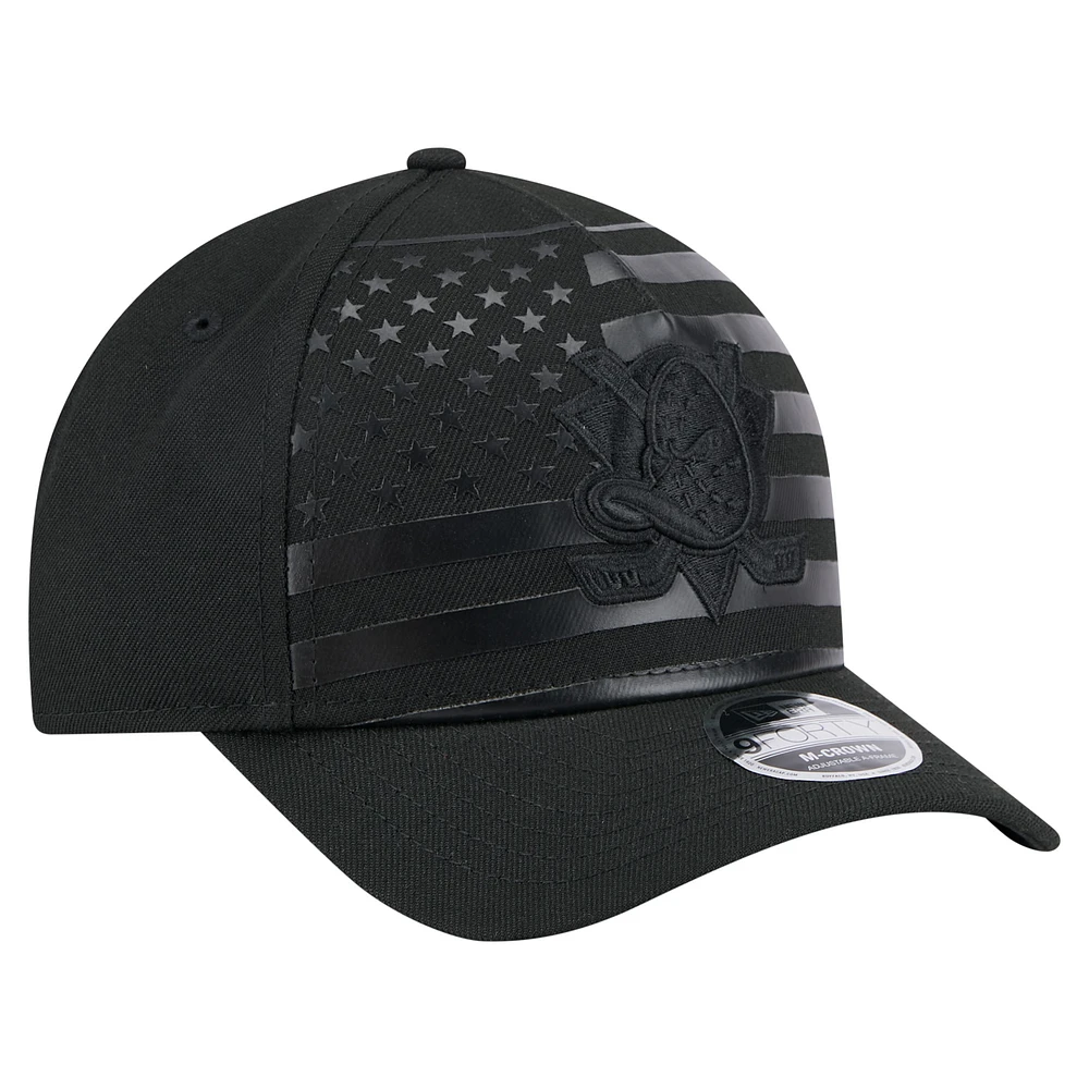 Men's New Era  Black Anaheim Ducks Game Day Stealth Flag 9FORTY A-Frame Adjustable Hat