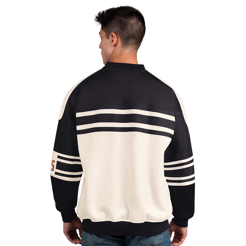 Men's Starter  Cream/Black Anaheim Ducks Defense Fleece Crewneck Pullover Sweatshirt