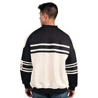 Men's Starter  Cream/Black Anaheim Ducks Defense Fleece Crewneck Pullover Sweatshirt