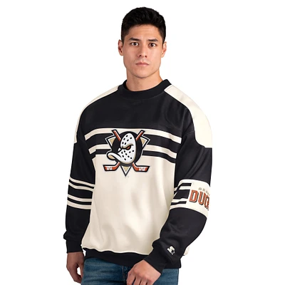 Men's Starter  Cream/Black Anaheim Ducks Defense Fleece Crewneck Pullover Sweatshirt