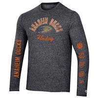 Men's Champion Heather Black Anaheim Ducks Multi-Logo Tri-Blend Long Sleeve T-Shirt