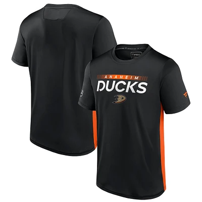 T-shirt authentique Pro Rink Tech noir/orange de marque Fanatics pour hommes