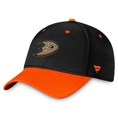 Casquette flexible bicolore authentique Pro Rink Fanatics pour hommes, noir/orange, Anaheim Ducks