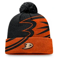 Bonnet en tricot à revers avec pompon noir/orange Anaheim Ducks Block Party pour homme Fanatics