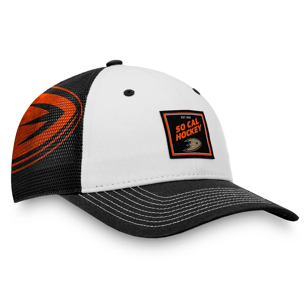 Casquette Snapback Block Party noire/blanche pour hommes Fanatics des Ducks d'Anaheim