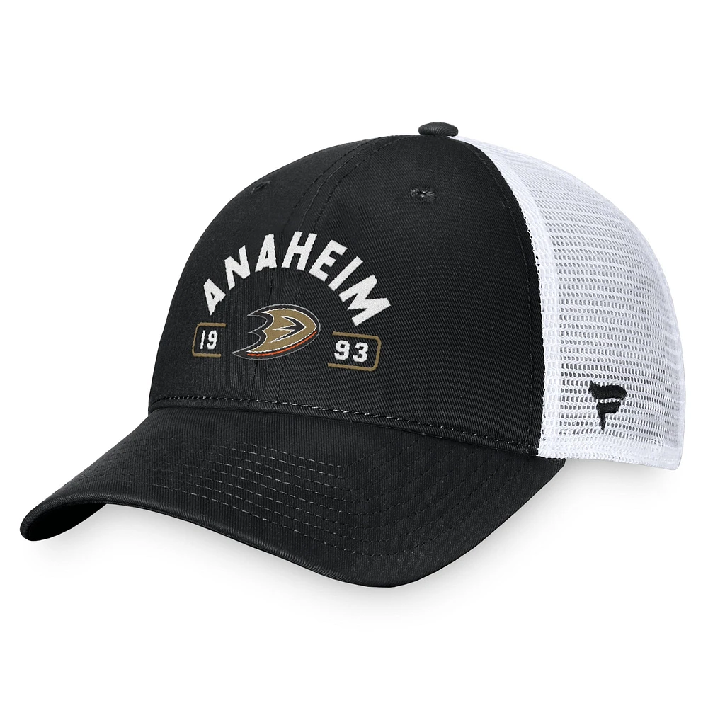 Men's Fanatics Black/White Anaheim Ducks Free Kick Trucker Adjustable Hat