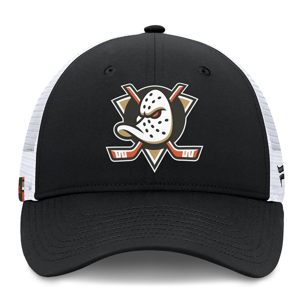 Casquette ajustable Fanatics noire/blanche pour hommes Anaheim Ducks Rink 9