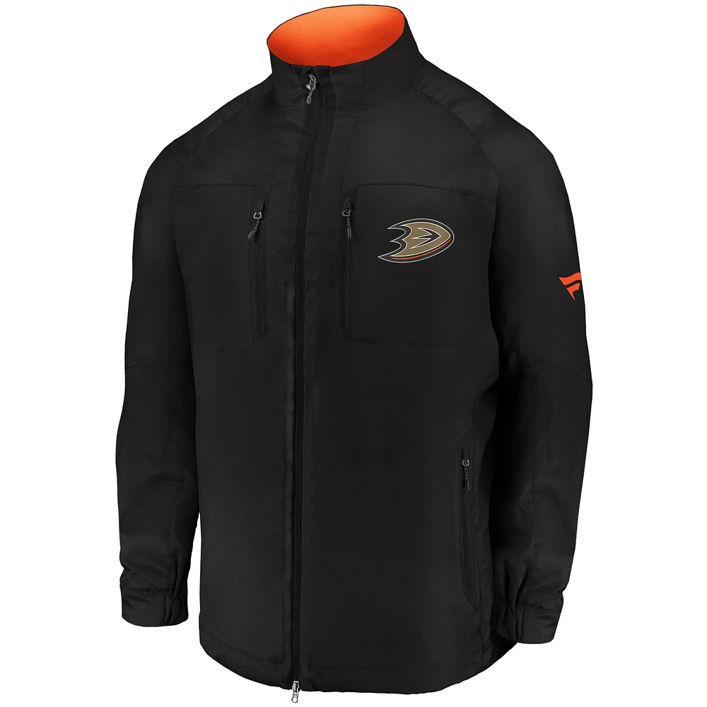 Veste entièrement zippée Fanatics Black Anaheim Ducks Authentic Pro Locker Room Rink Raglan pour hommes