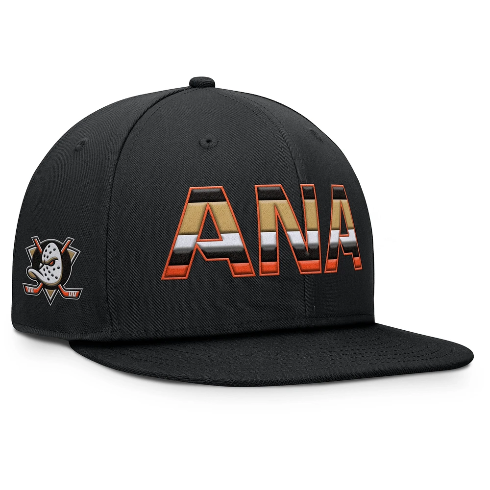 Casquette Snapback authentique Pro Rink des Ducks d'Anaheim Fanatics pour hommes, noire