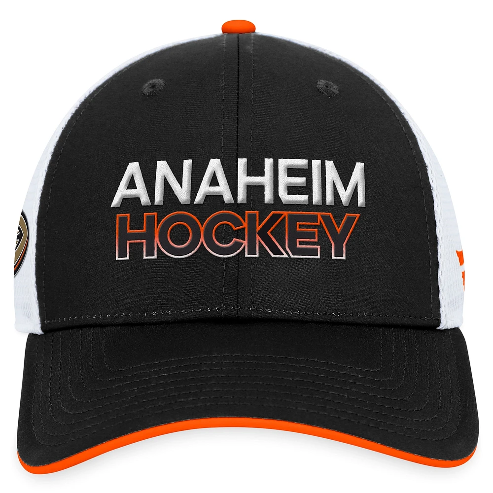 Casquette réglable noire Anaheim Ducks Authentic Pro Rink Trucker Fanatics pour hommes