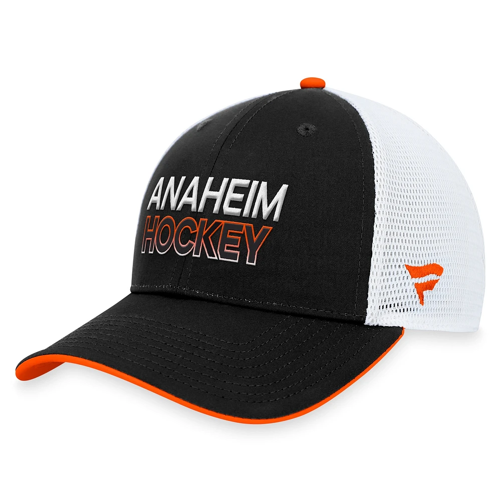 Casquette réglable noire Anaheim Ducks Authentic Pro Rink Trucker Fanatics pour hommes