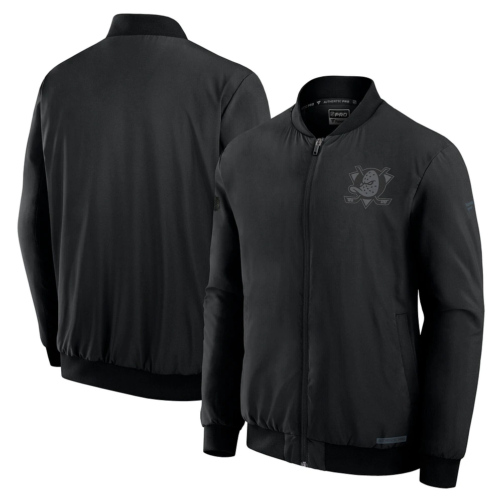 Blouson aviateur zippé Fanatics Pro Road pour homme, noir, des Ducks d'Anaheim