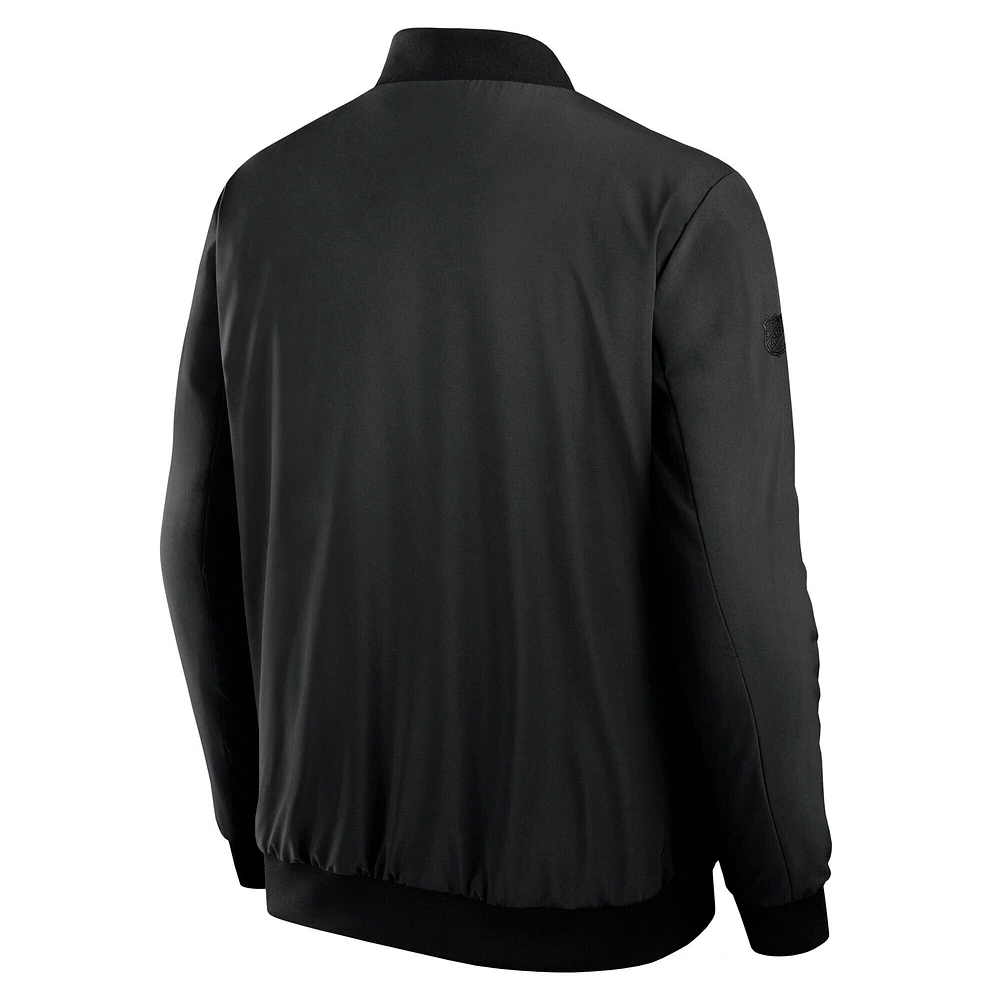 Blouson aviateur zippé Fanatics Pro Road pour homme, noir, des Ducks d'Anaheim