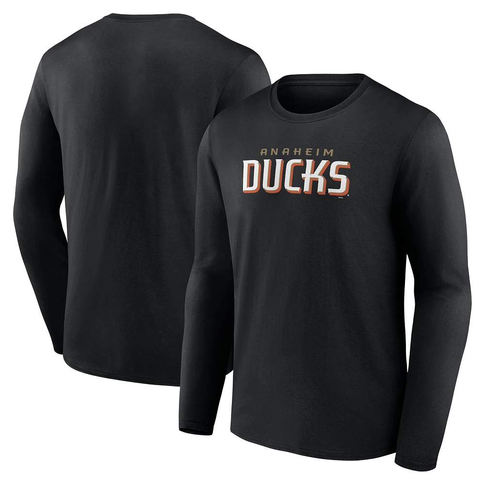 T-shirt noir à manches longues avec logo Fanatics Anaheim Ducks pour hommes