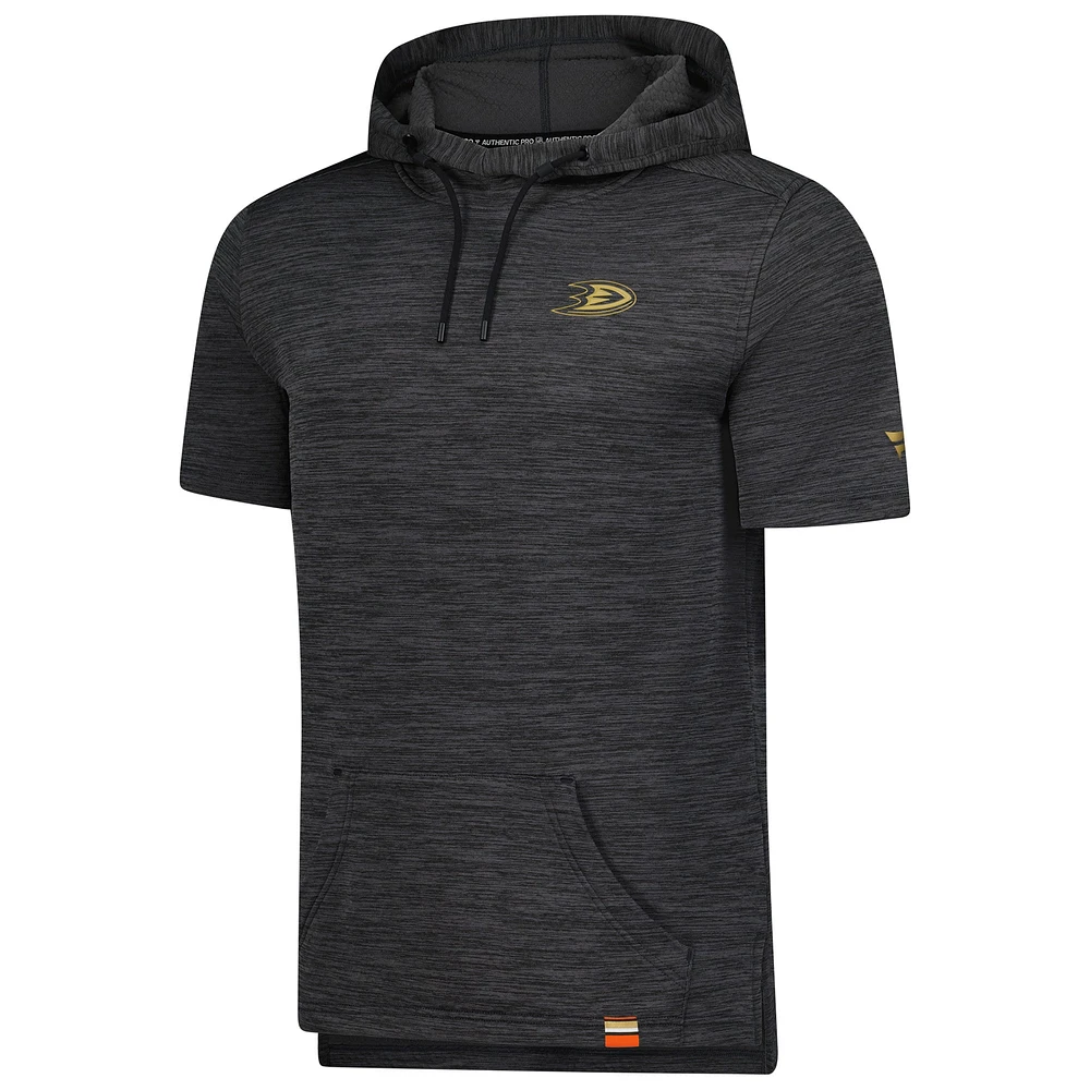 Men's Fanatics  Heather Charcoal Anaheim Ducks Authentic Pro Short Sleeve Pullover Hoodie