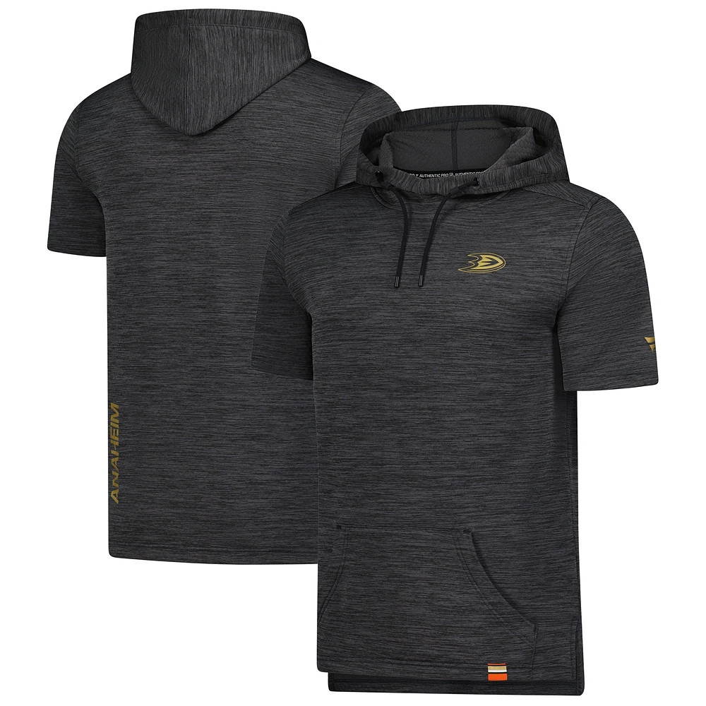 Men's Fanatics Heather Charcoal Anaheim Ducks Authentic Pro Short Sleeve Pullover Hoodie