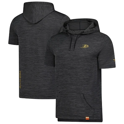 Men's Fanatics  Heather Charcoal Anaheim Ducks Authentic Pro Short Sleeve Pullover Hoodie