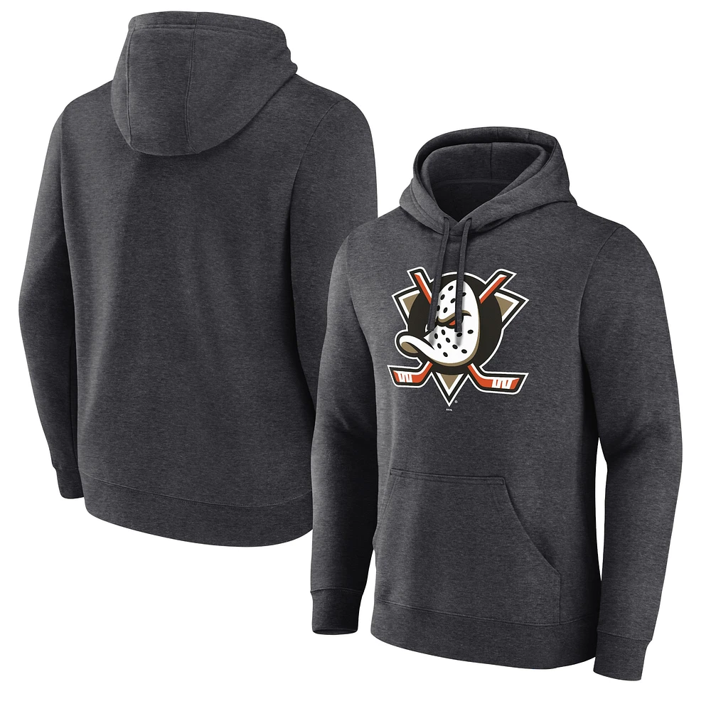 Sweat à capuche en polaire avec logo principal Fanatics Heather Charcoal pour homme des Anaheim Ducks