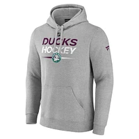 Sweat à capuche authentique Pro Alternate Wordmark pour hommes Fanatics Heather Grey Anaheim Ducks