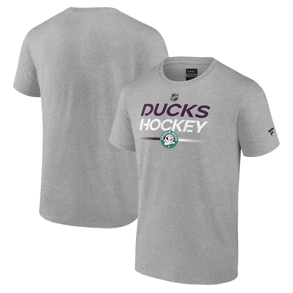 Men's Fanatics Heather Gray Anaheim Ducks Authentic Pro Wordmark Alternate Logo T-Shirt