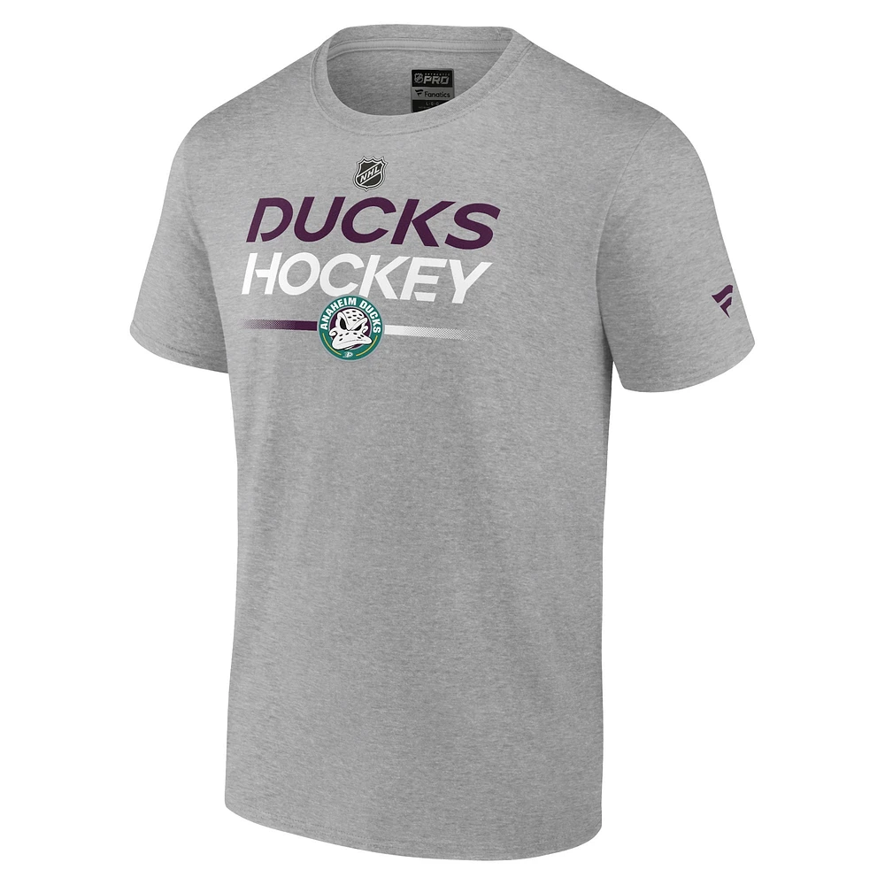 Men's Fanatics Heather Gray Anaheim Ducks Authentic Pro Wordmark Alternate Logo T-Shirt